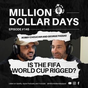 Podcast episode art exploring claims of corruption and manipulation in the FIFA World Cup.
